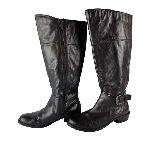 Aldo Black Knee High Full Zip Boots Women's 7.5 Equestrian Silver Tone Buckle - Picture 1 of 16